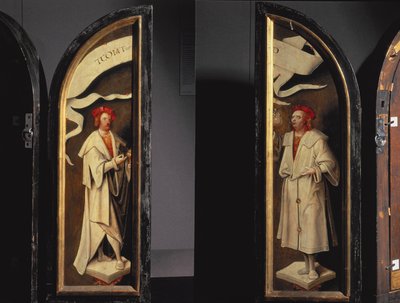 Die Reinigung des Naaman Triptychon: Seitenpaneele, die die Märtyrer Cosmas und Damian darstellen, Schutzpatrone gegen Krankheiten, 1520 von Cornelis Engebrechtsz